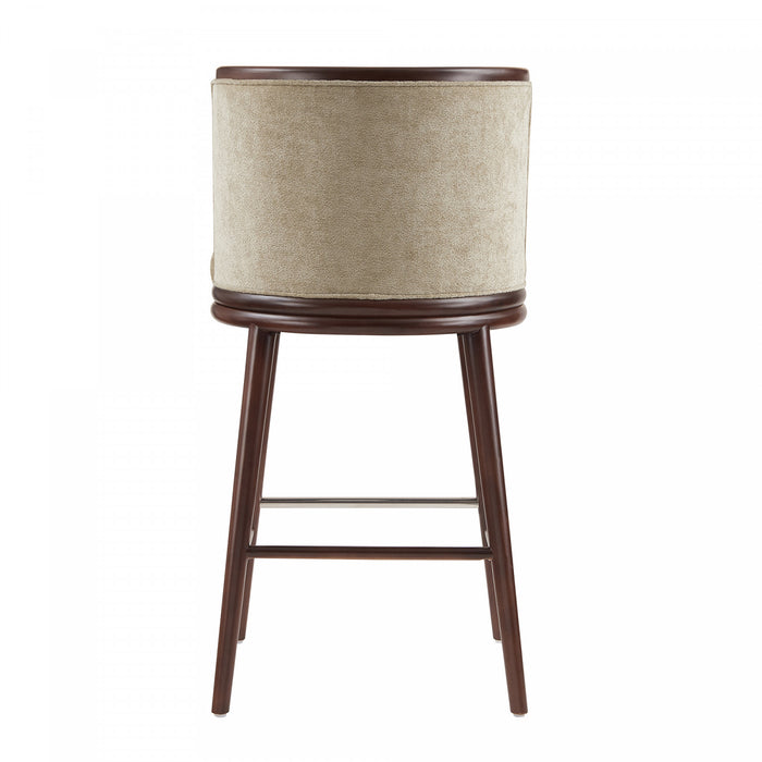 Tabouret de bar moderne en bois avec assise rembourree Evalyn, finition naturelle