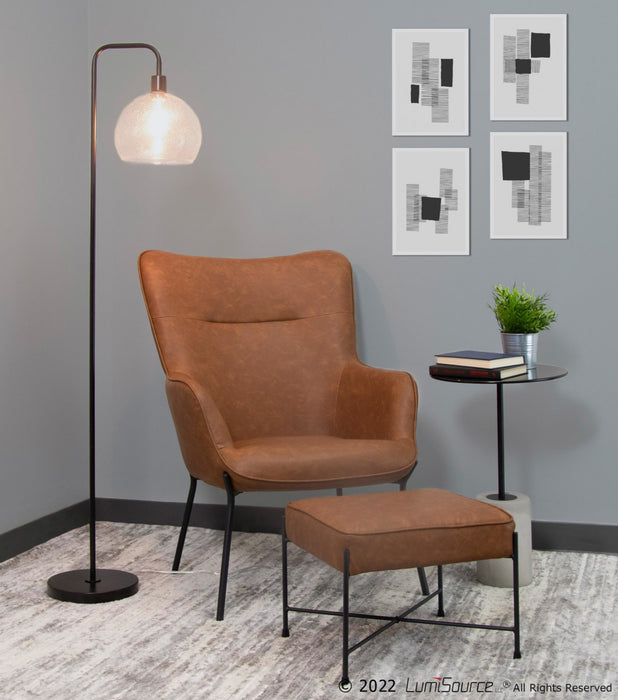 Fauteuil long d’appoint industriel Izzy 2 pièces en similicuir avec pouf - chameau