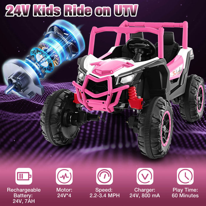 Costway 24v Kids Ride Sur Utv Avec 4 X 100w Puissant Moteur Telecommande Haute/basse Vitesse Rose