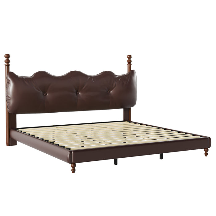 Cadre de lit plateforme en simili cuir Emma avec tete de lit, taille King, marron fonce