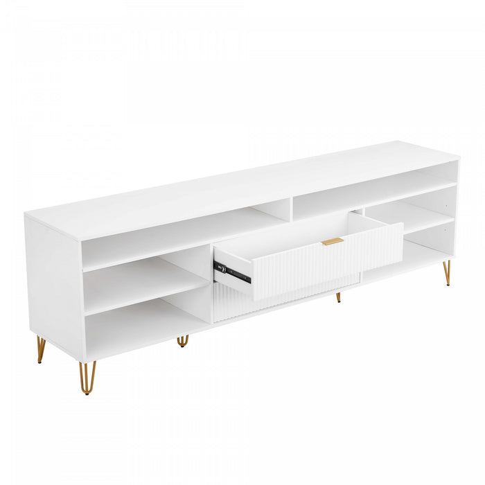 Meuble TV moderne Dumbo 85\" a cannelures, blanc