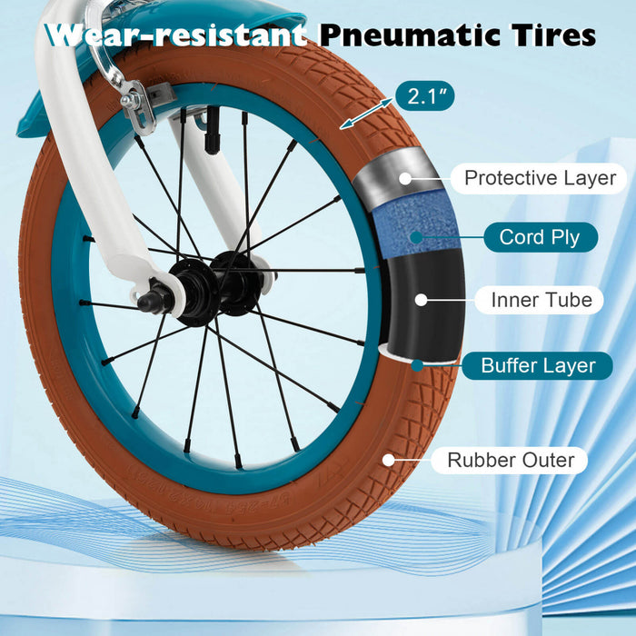 Velo Costway 12\" Pour Enfants Avec Roues D'entrainement Amovibles Et Panier Pour 3-4 Ans Turquoise