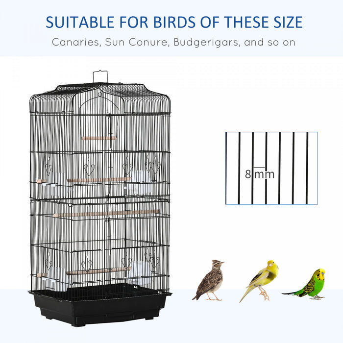 Pawhut 36\" Cage A Oiseaux Cacatoes Perroquet Cage 2 Portes Perchoir 4 Mangeoires, Noir