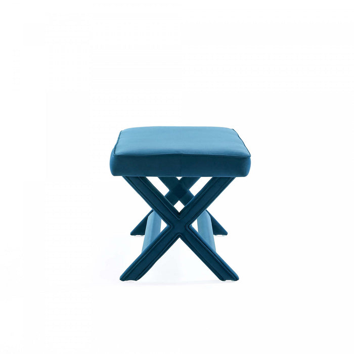 Banc d’appoint Abigail style milieu du siecle moderne en velours bleu