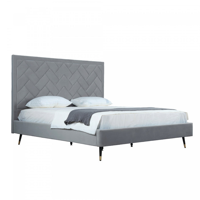 Lit king moderne Crosby en velours gris capitonne