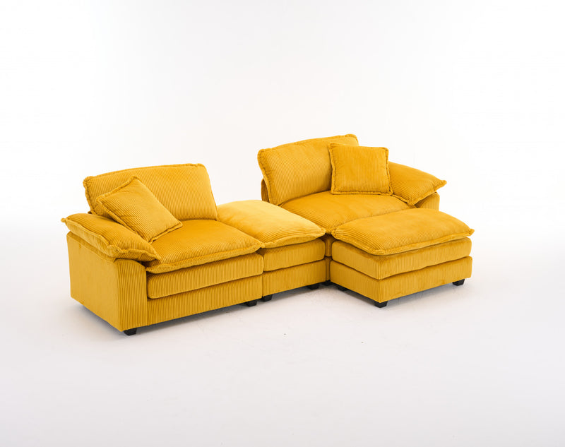 Liam Canape modulaire confortable Cloud 84,6\" avec revetement en velours cotele, Jaune