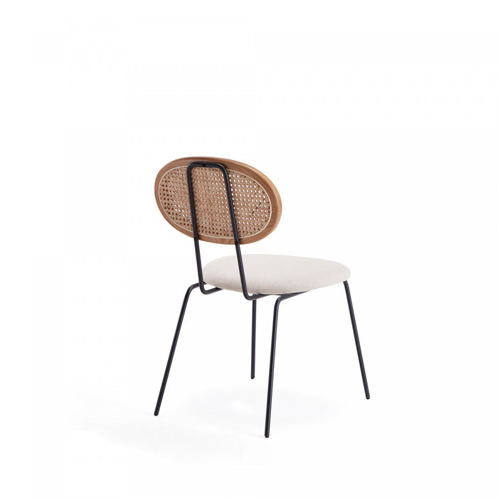 Chaise de salle a manger Jardin Industry Chic avec dossier en cannage et assise rembourree, coloris flocon d’avoine et naturel – Lot de 4