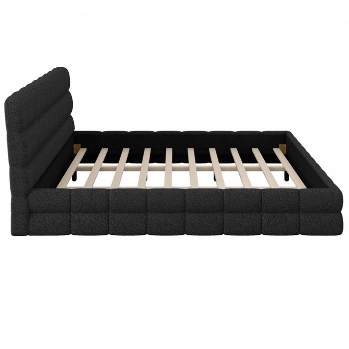 Lit plateforme moderne Emma rembourre avec structure en bois massif confortable, taille king, noir