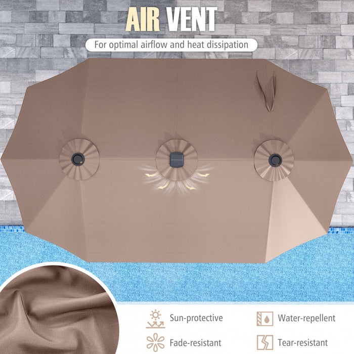 Costway Parasol de patio extra-large de 15,5 pieds avec lumieres solaires LED et 12 baleines robustes marron
