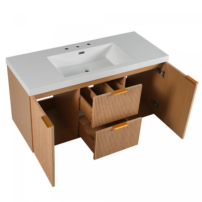 Ethan meuble de salle de bain mural avec vasque integree et rangement, bois