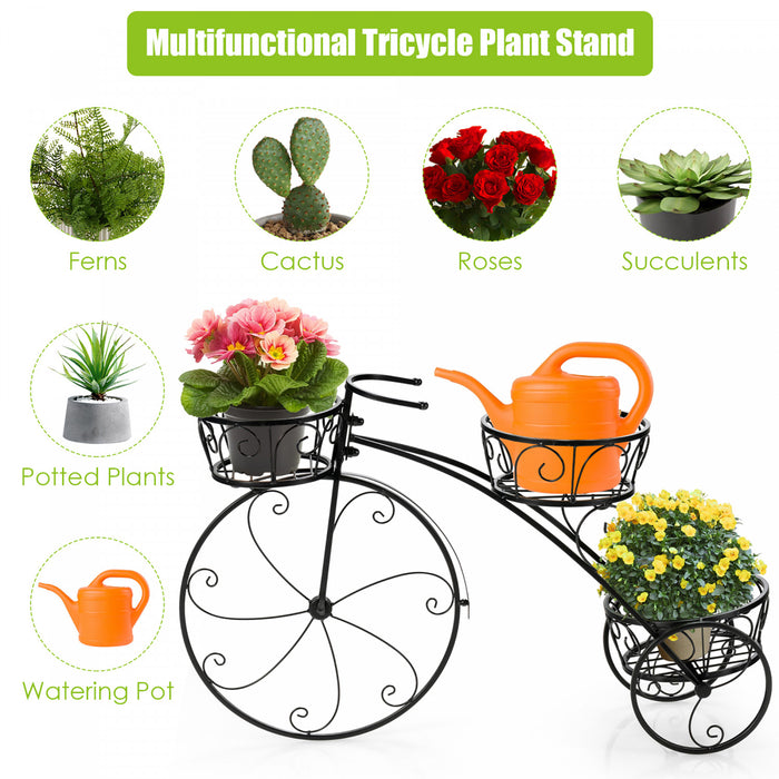 Support Pour Plantes Tricycle, Support Pour Plantes En Forme De Bicyclette Style Parisien Avec 3 Paniers, Support Pour Pot De Fleurs A 3 Niveaux Avec Roues Decoratives Pour L'interieur Et L'exterieur, Ideal Pour Jardiniers Amateurs, Cadeau De Pendaison De Cremaillere, Fete Des Meres