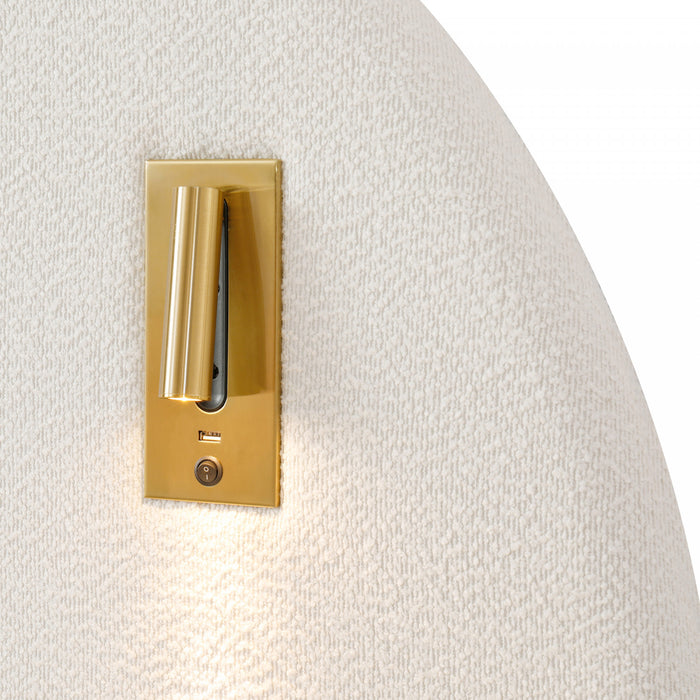 Lit Garcia en boucle avec tete de lit en forme de nuage, lumieres de lecture integrees et ports USB, taille king, blanc