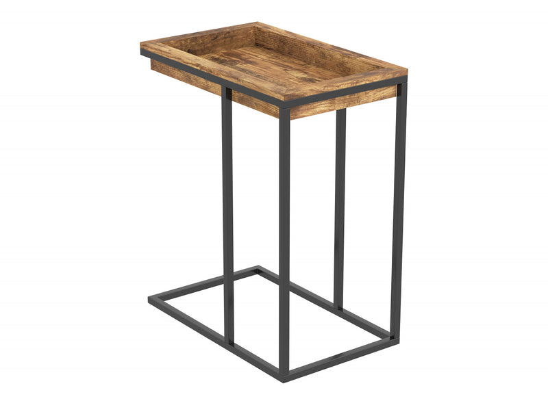 Table de bout en forme de C avec plateau encastré - bois recyclé brun avec métal noir