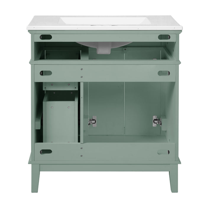 Savannah Meuble de salle de bain 30 pouces avec vasque en ceramique et armoire de rangement spacieux, Vert clair