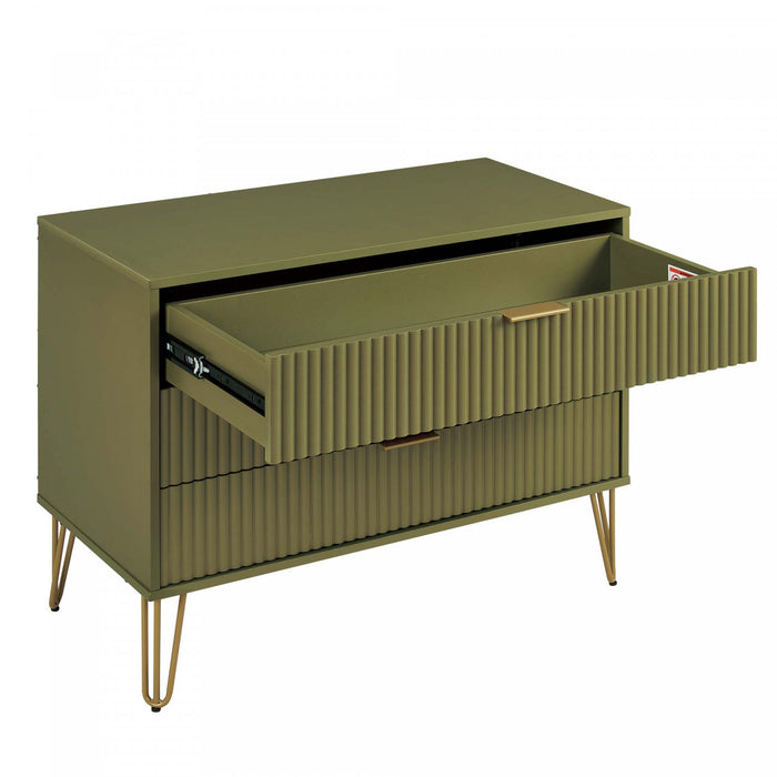 Commode moderne Dumbo 35\" a cannelures, vert olive (3 tiroirs)