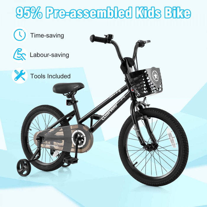 Costway 16\" Velo Pour Enfants Avec Roues D'entrainement Guidon Et Frein A Main Reglable Noir