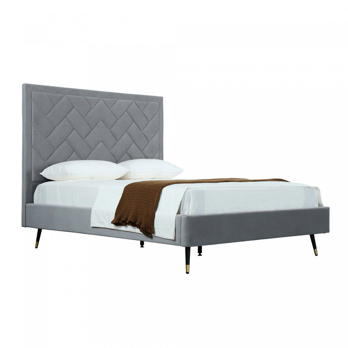 Lit Queen Moderne Crosby Rembourre en Velours Gris