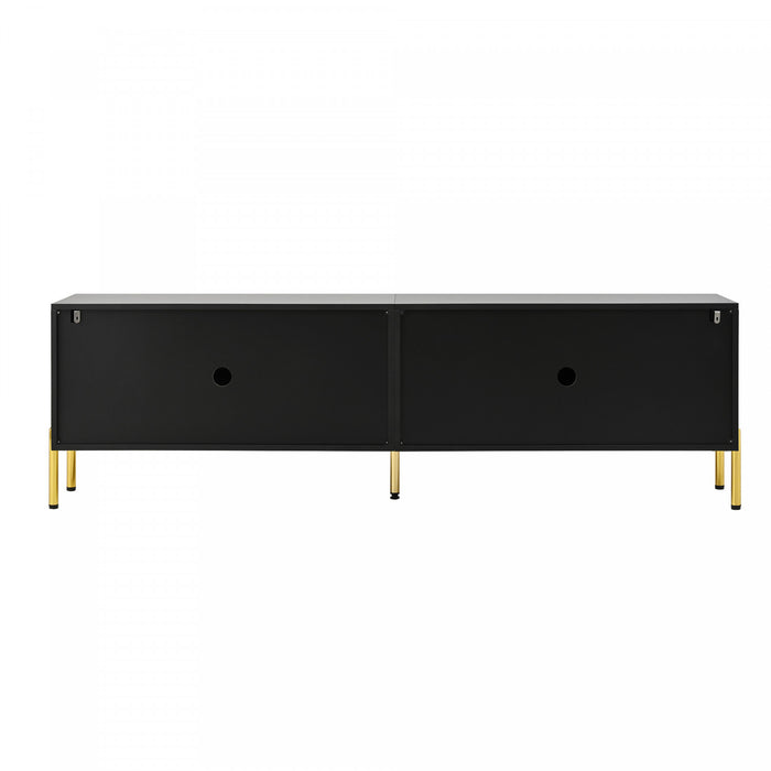 Arcadia Meuble TV Moderne 70.5 po avec Portes Texturees et Pieds Dores, Noir/Bois