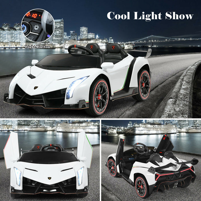 Costway 12v 2-siege Lamborghini Enfants Sous Licence Rouler Sur La Voiture W / Rc & Swing Fonction Blanche