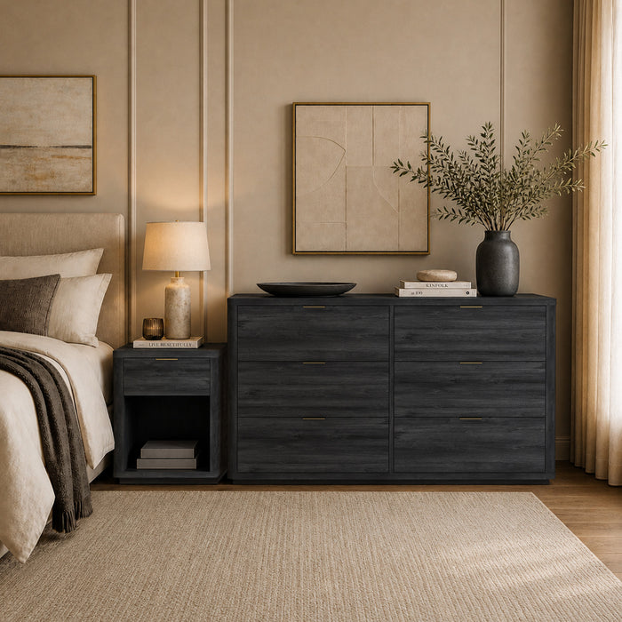Commode moderne Evelyn 60\" en gris charbon (6 tiroirs)