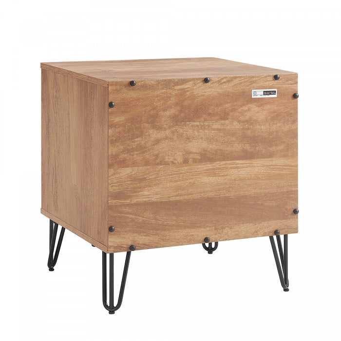 Table de nuit moderne Dumbo 20\" a cannelures en brun dore (1 tiroir)