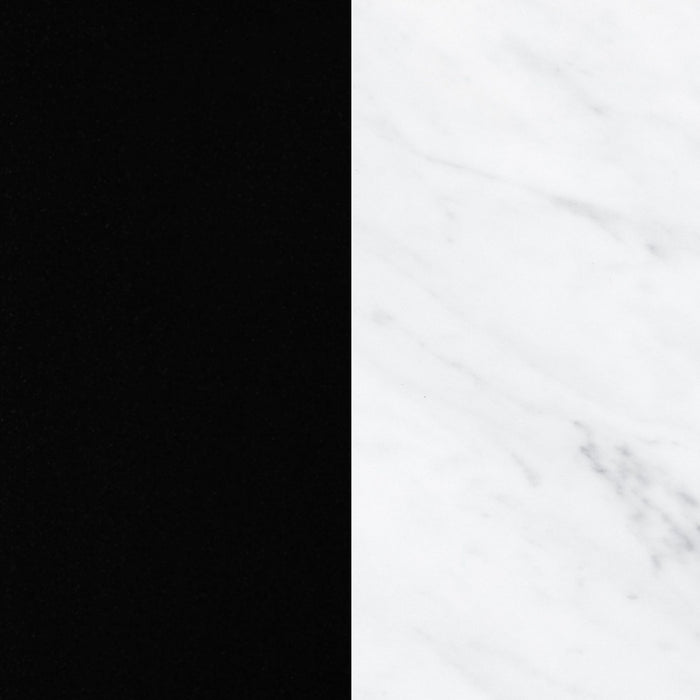 Olio Ilot De Cuisine Avec Rangement Ouvert - Noir Mat Et Faux Marbre Blanc