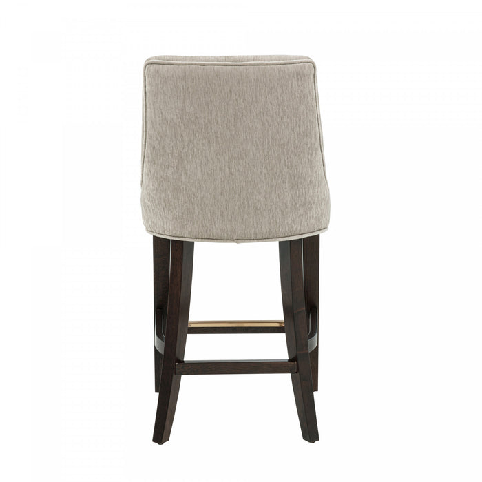 Tabouret de comptoir moderne en bois et chenille Beever, coloris taupe