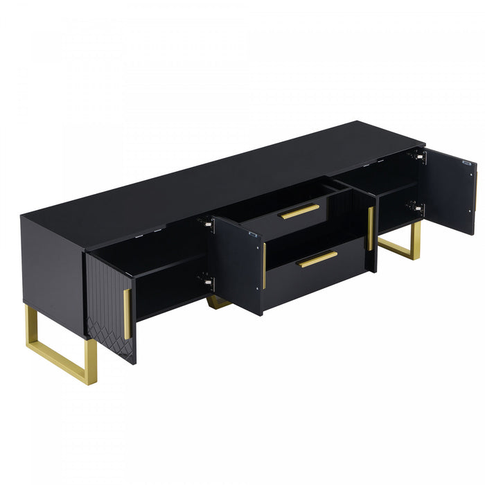 Steven 66.9\" Cabinet TV Sur Pieds avec Poignees et Pieds Dores, Noir