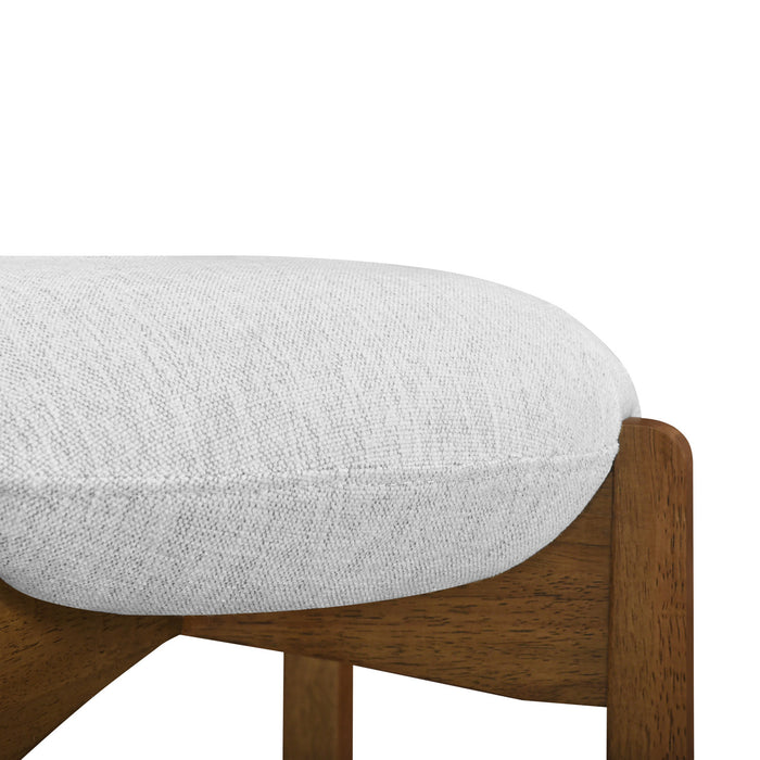 Olivia – Lot de 2 tabourets de bar d’interieur en bois d’hevea avec assise ronde, structure durable et revetement en tissu