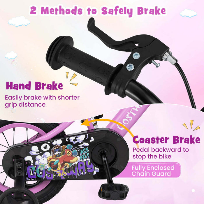 Costway 12\" Velo Pour Enfants Pour 3-4 Avec Guidon Reglable En Hauteur Et Frein A Main En Selle Violet