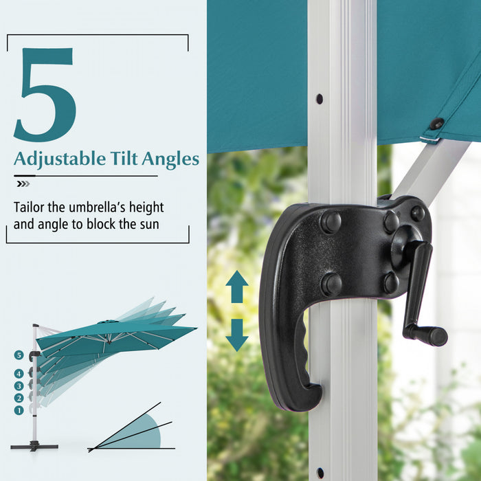 Costway Parasol d'exterieur a bras articule 10 pieds en aluminium suspendu deporte, avec rotation a 360° Bleu
