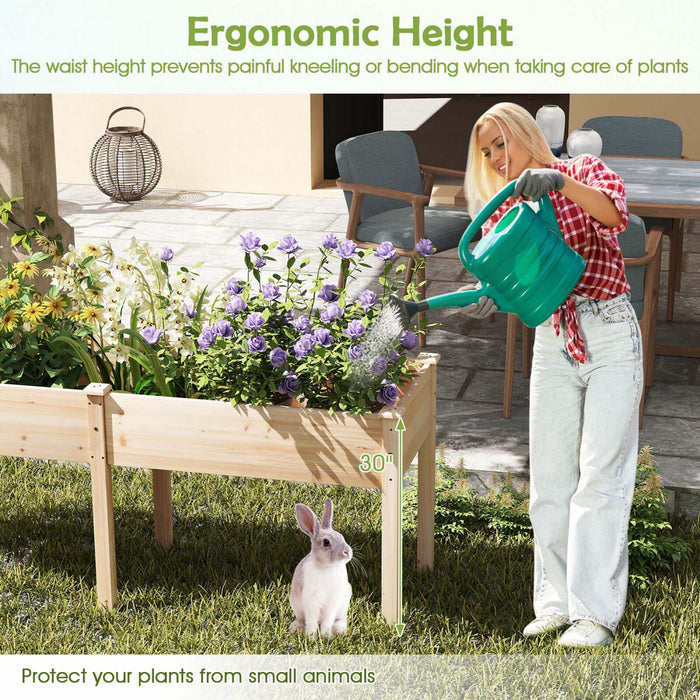Lit De Jardin Eleve Costway Exterieur Avec Les Jambes 73x23x30in Boite De Planteur En Bois Avec Panneau Diviseur Beige