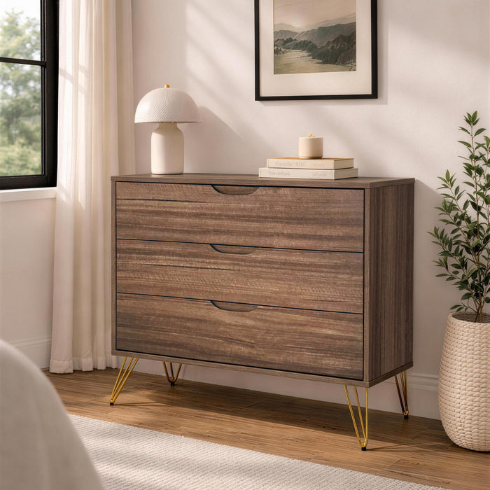 Commode Avira Mid-Century Modern 89 cm en brun (3 tiroirs)