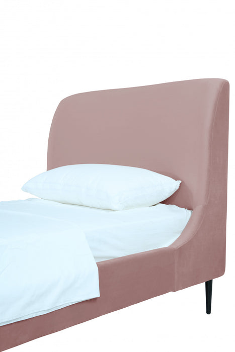 Lit jumeau Heather style milieu du siecle moderne en velours, rembourre, coloris rose poudre et noir