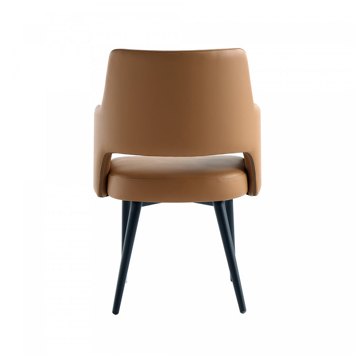 Fauteuil moderne Tremont en cuir vegetalien avec accoudoirs en metal, couleur Saddle - Lot de 2