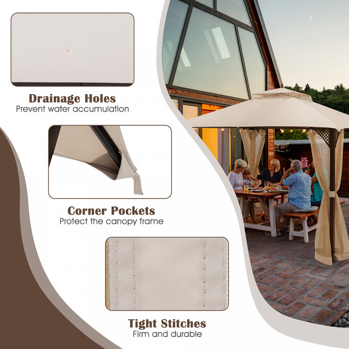10’ X 12’ Patio Gazebo De Remplacement Couvercle Superieur A 2 Niveaux Canopy Cpai-84 Outdoor Beige