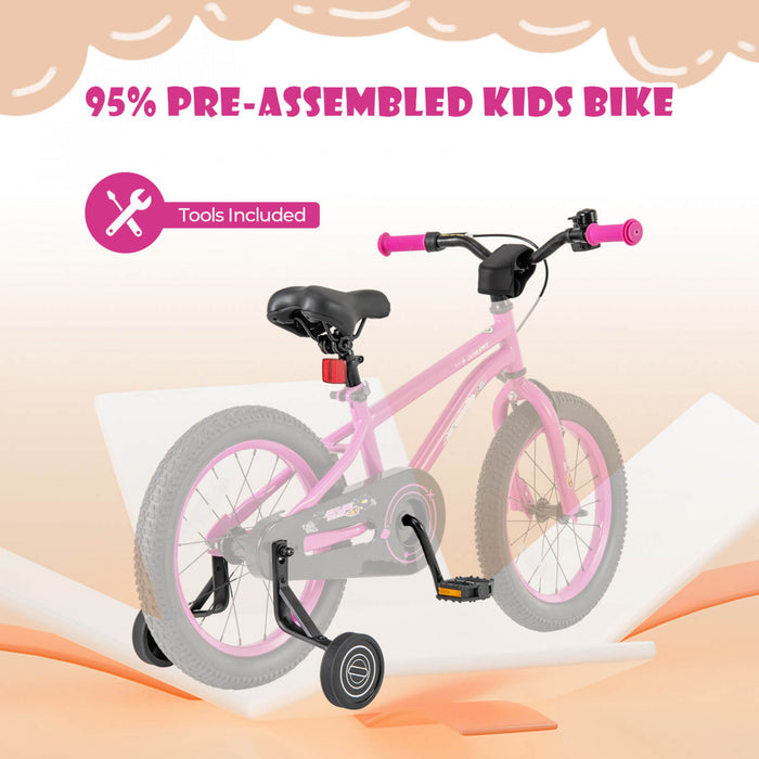 Velo Costway 16 Pouces Pour Enfants De 4 A 7 Ans Avec Selle Reglable Et Guidon Antiderapant Rose
