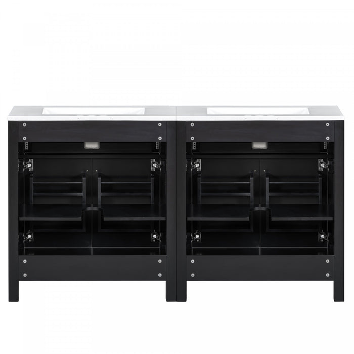 Meuble de salle de bain double moderne Felix 60 pouces avec lavabo ceramique et rangement, noir