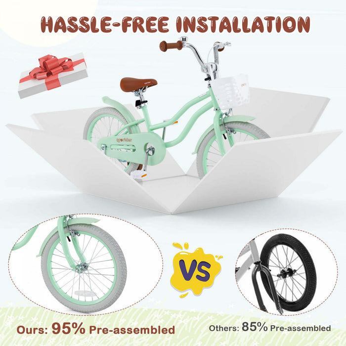 Costway 18\" Enfants Velo Tout-petit Velo Avec Roue D'entrainement Kickstand Pour 4-8 Ans Vert