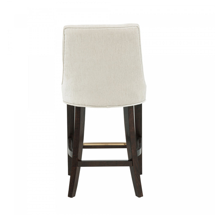 Tabouret de comptoir moderne en bois avec chenille Beever, creme - Lot de 3