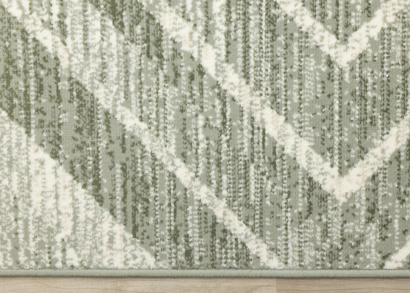 Tapis Florence vert et blanc a motif chevron vieilli, 5'3\" x 7'4\"
