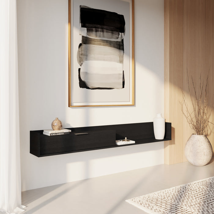 Meuble pour téléviseur mural mince Nordika de 72 po avec armoire de rangement - noir