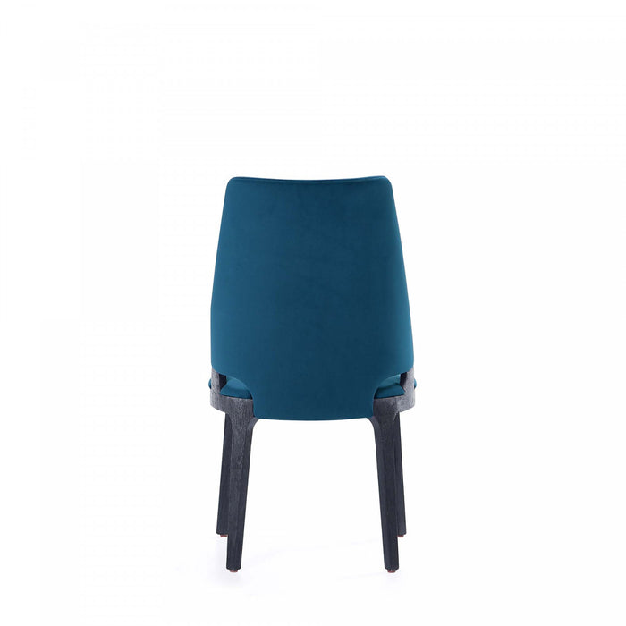 Chaise de salle a manger moderne en bois Kara avec revetement bleu - Lot de 4