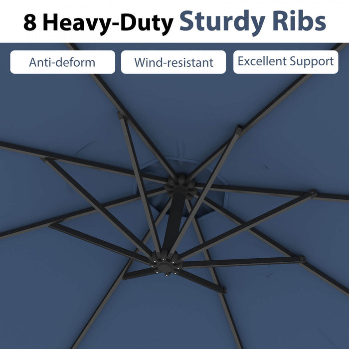 Costway Parasol suspendu deporte de 10 pieds avec reglage d'inclinaison facile, 8 baleines, arriere-cour bleu