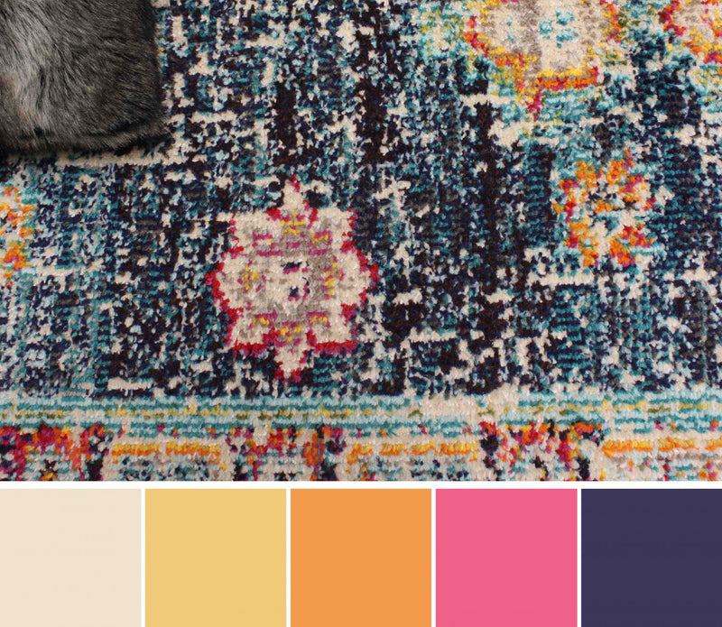 Tapis de Couloir Traditionnel Lotus 2'8\" x 8'2\" en Bleu marin