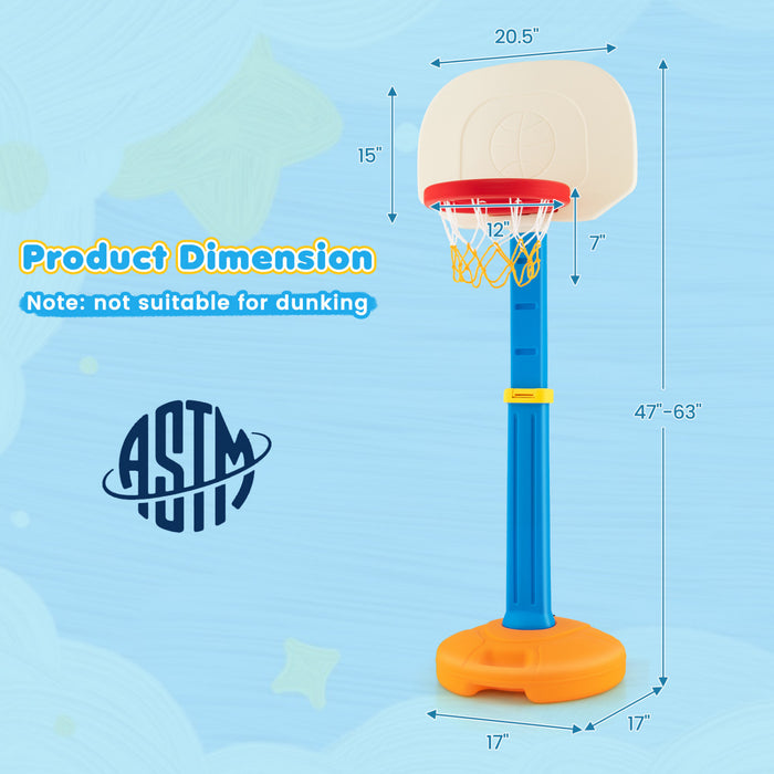 Portable Children Basketball Stand, Height Adjustable Basketball Hoop Youth, Water Or Sand Filled Base With Handle, Suitable For Indoor & Outdoor