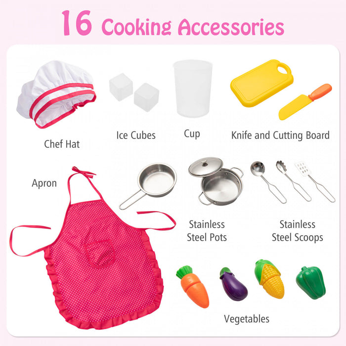 Jeu De Cuisine Pour Enfants, Jouet De Cuisine Avec Hotte, Machine A Glacons Et Telephone, 16 Accessoires, Sons Et Lumieres, Cuisine En Bois, Cadeau Pour 3 Ans Et Plus, Rose