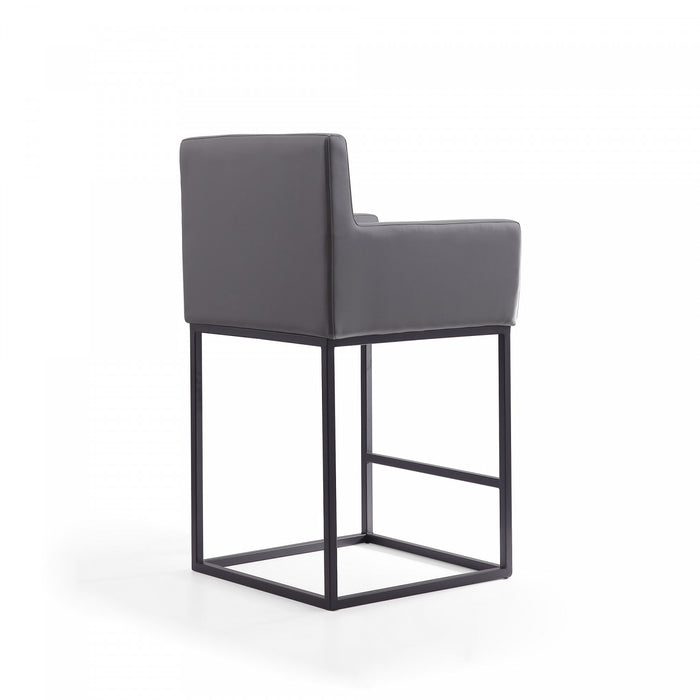 Tabouret de comptoir en metal et tissu gris style mid-century modern Ambassador - Lot de 2