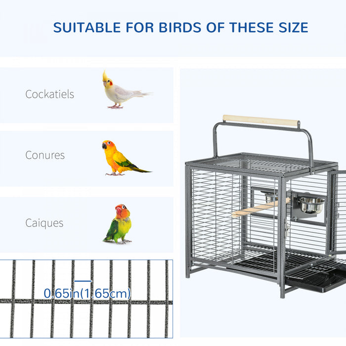 Pawhut Cage De Transport Pour Oiseaux Pour Perroquets Conures Perruches Calopsittes Grises D'afrique Avec Perchoir, Bols En Acier Inoxydable, Plateau Coulissant