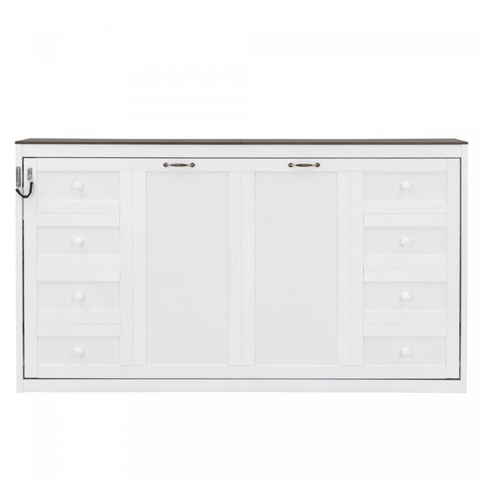 Lit escamotable Olivia en bois massif avec lumiere LED et armoire pliante, taille simple, blanc